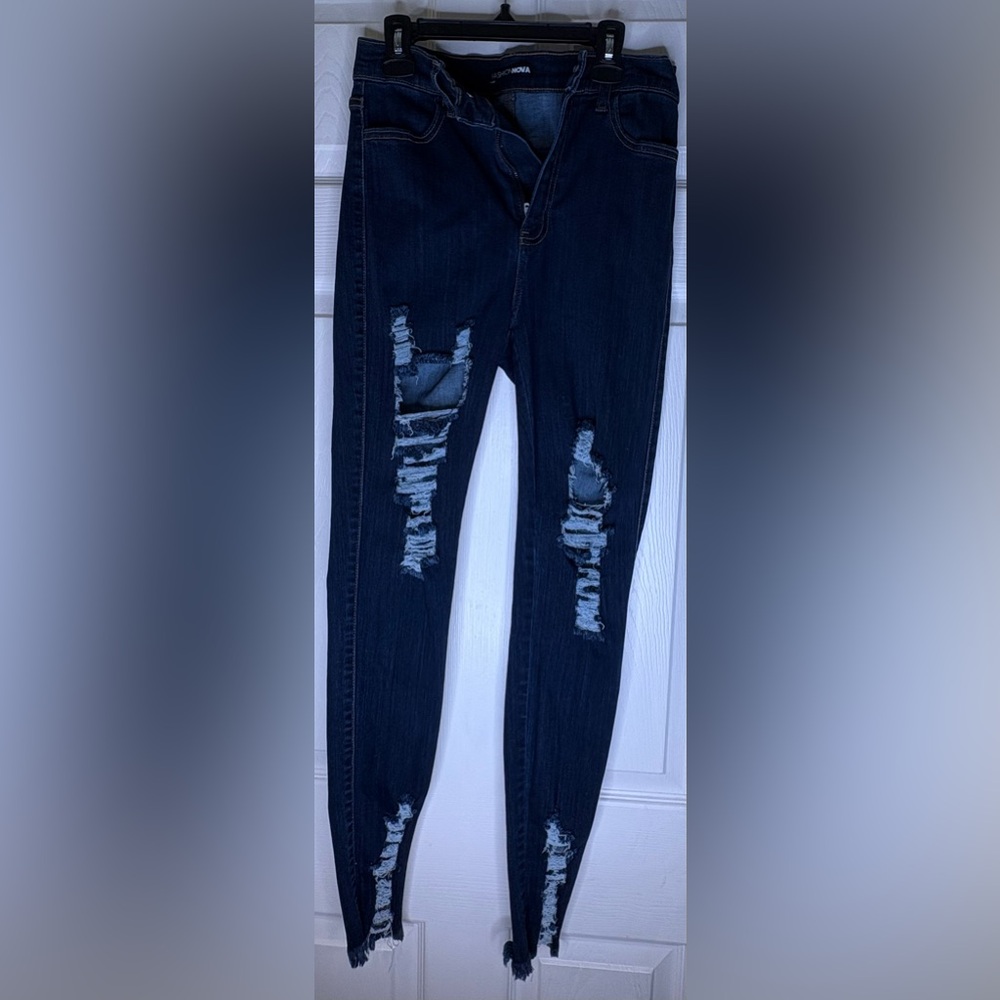Fashion Nova Ripped Dark Blue Skinny Jeans
